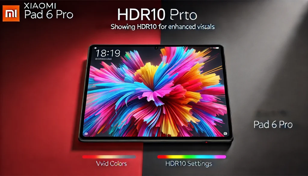 Xiaomi Pad 6 Pro showing HDR10 settings enabled for enhanced visuals.